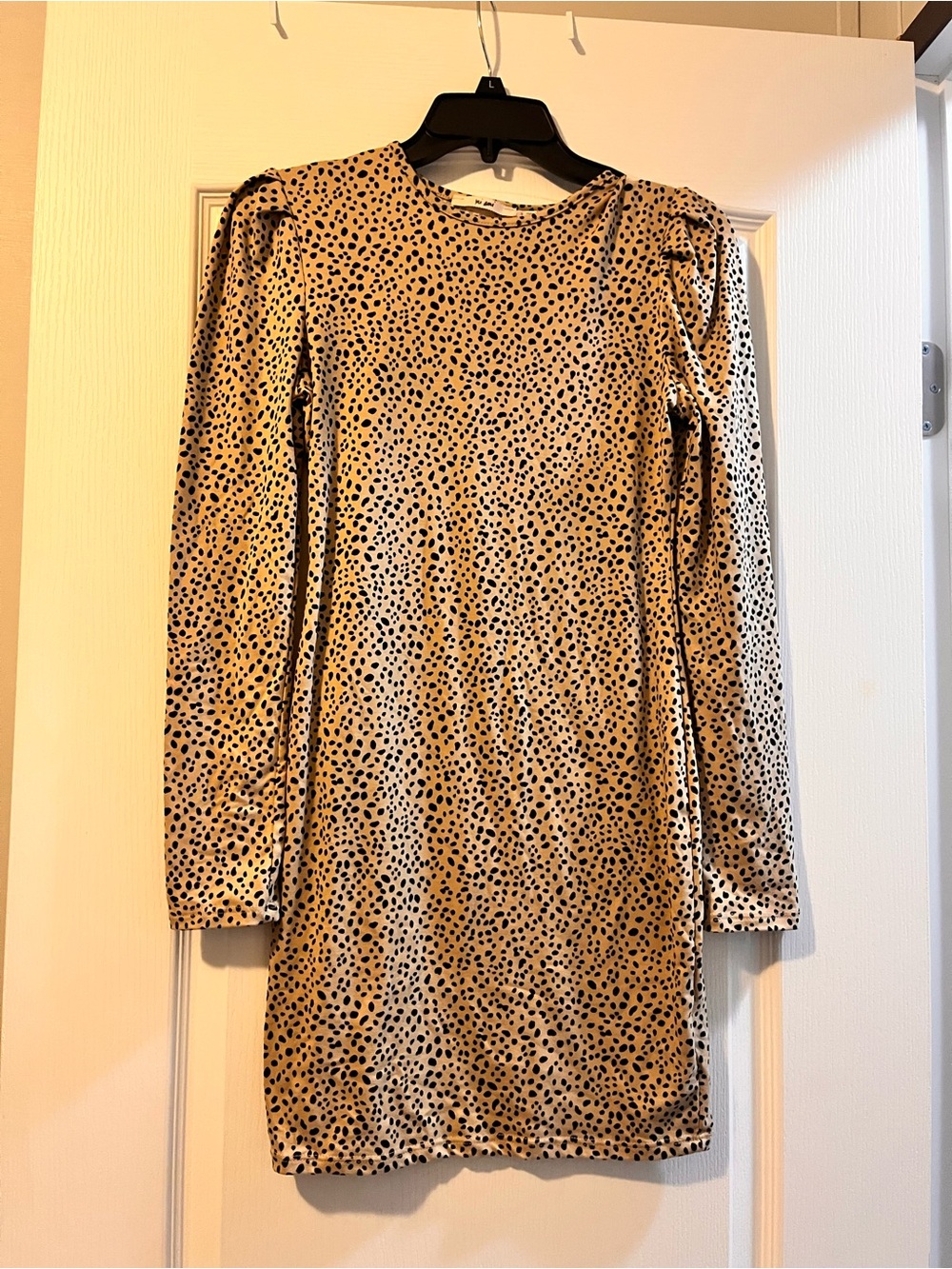Long Sleeve Beige Animal Print Dress